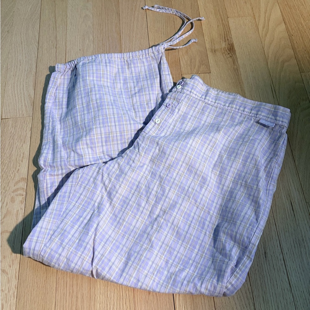Vintage Calvin Klein Pajama Pants Medium Lavender Plaid Lounge Sleepwear Y2K
